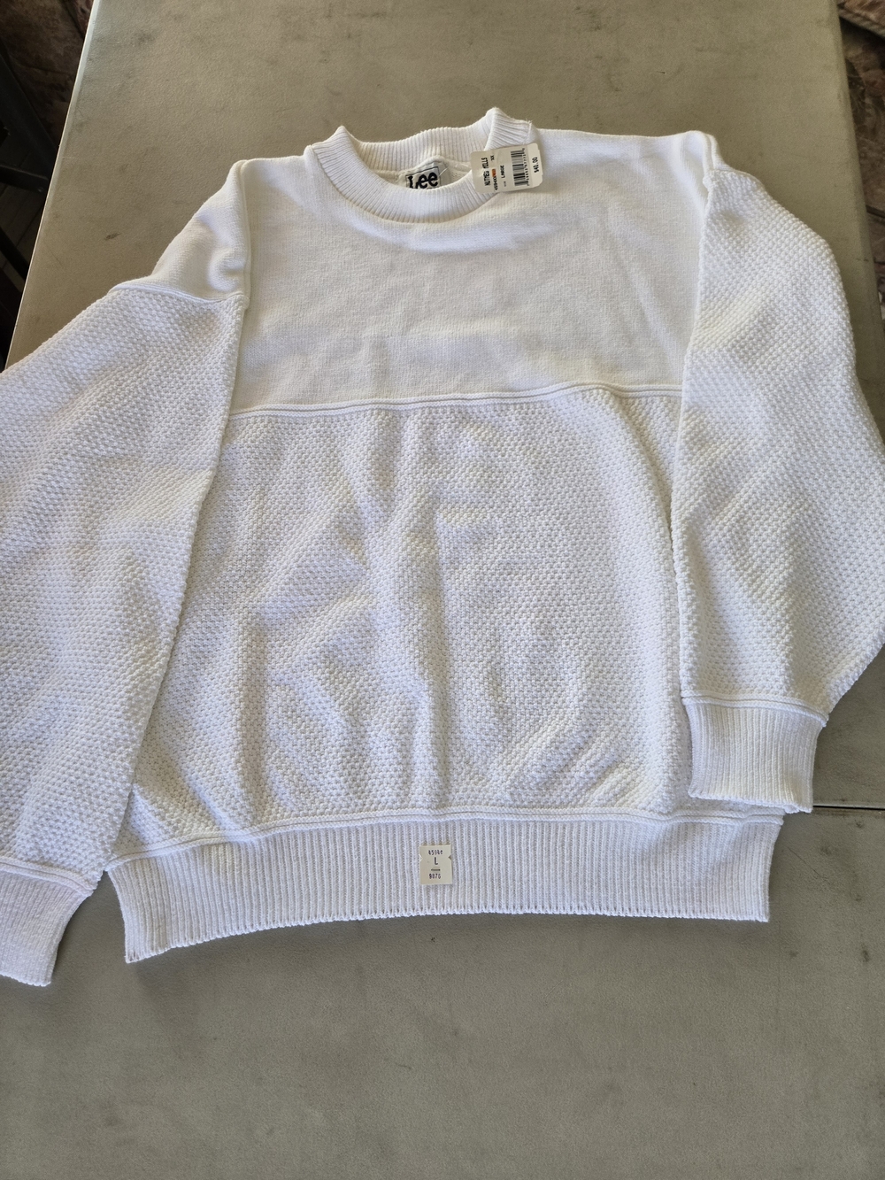 Lee Men’s White Waffle-Knit Crewneck Sweater